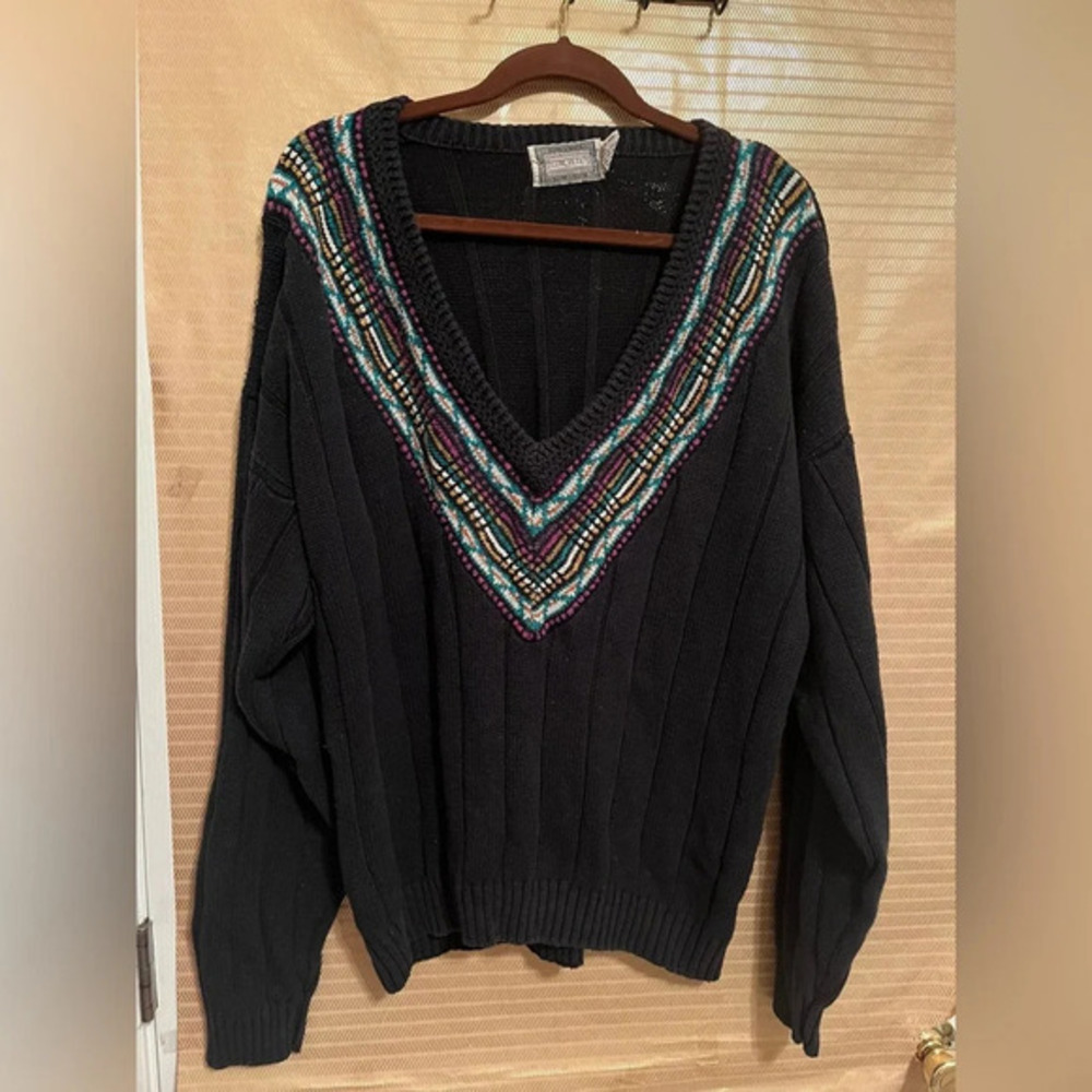 CONCRETE MIX~HEAVY VINTAGE~V NECK~SWEATER~LG